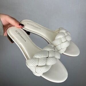 BCBGeneration White Braided Slide Sandals Women Size 8 Block Heel‎
